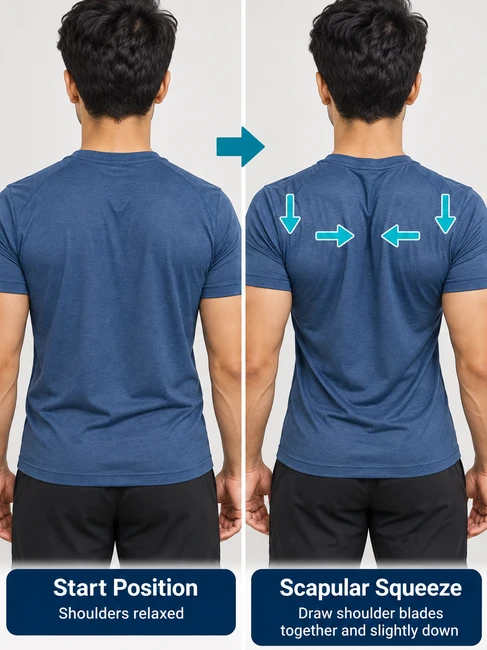 Scapular squeeze exercise for neck hump - squeezing the shoulder blades together and down