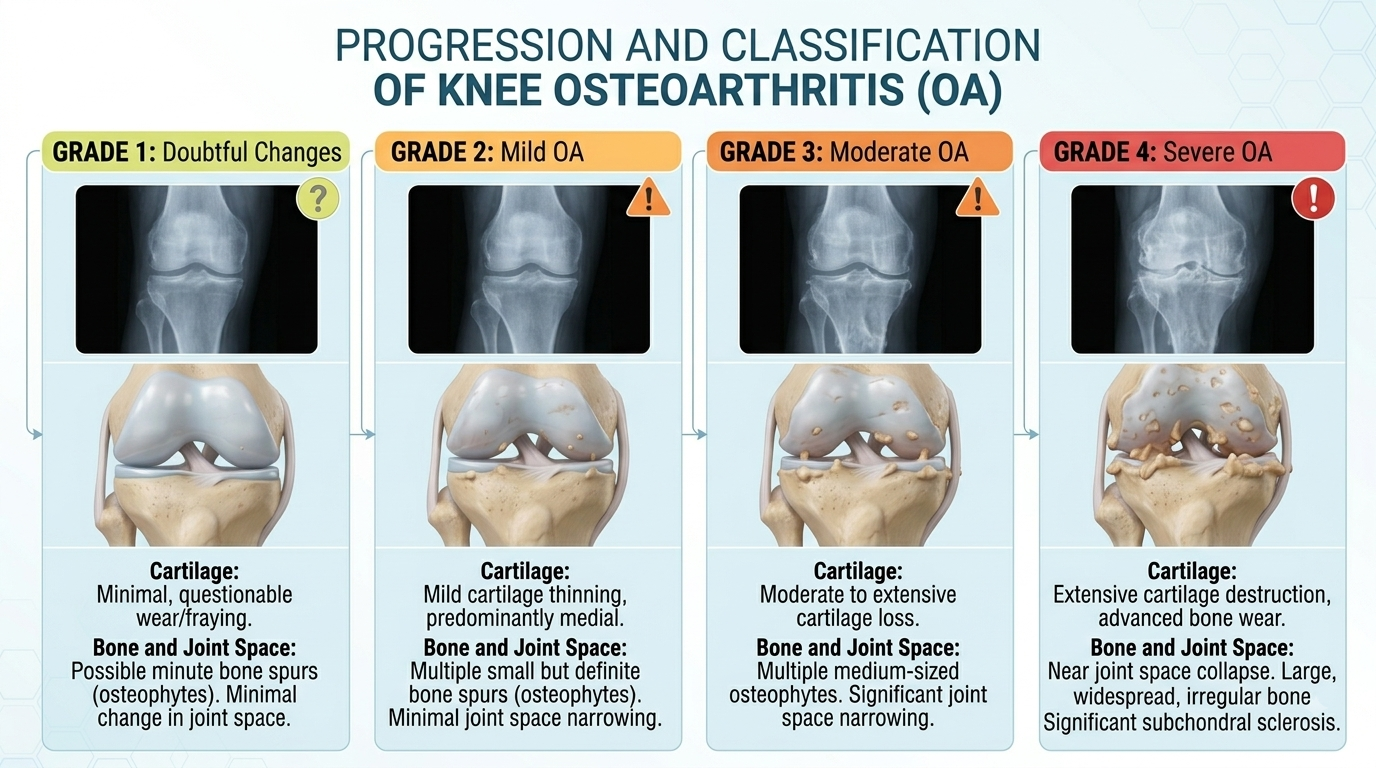 X-ray and joint progression from Grade 1 to Grade 4 knee osteoarthritis